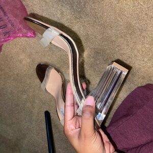 Cape Robbin Clear and Nude Block Heel Shoes